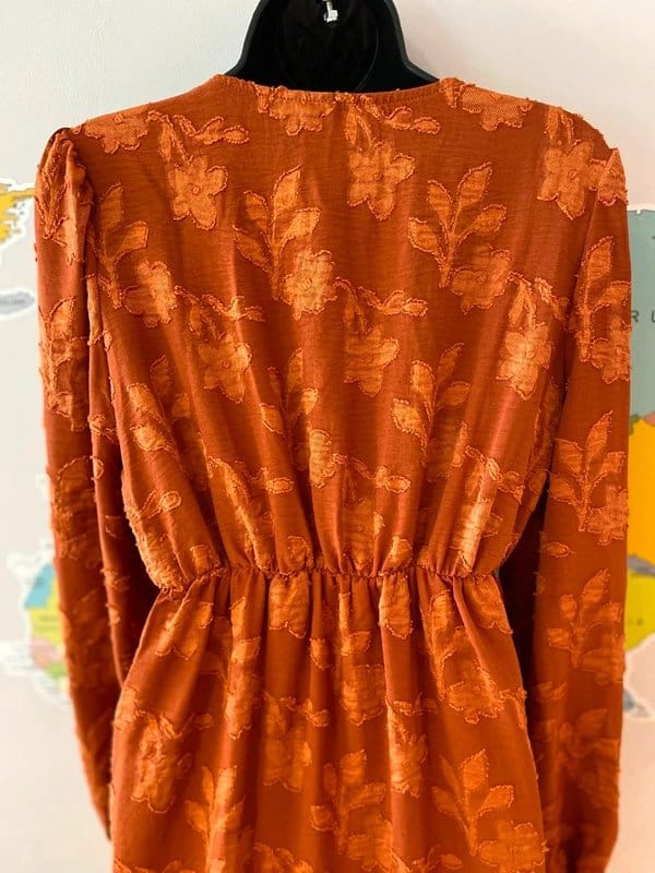 PatPat BNWT PatPat Rust Floral Jacquard Wrap Dress Size M UK 10 12 Autumn Boho Midi Dress - 1