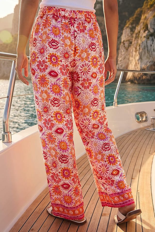 Dusk Dusk Women's Floral Print Wide Leg Trousers in Orange - 3