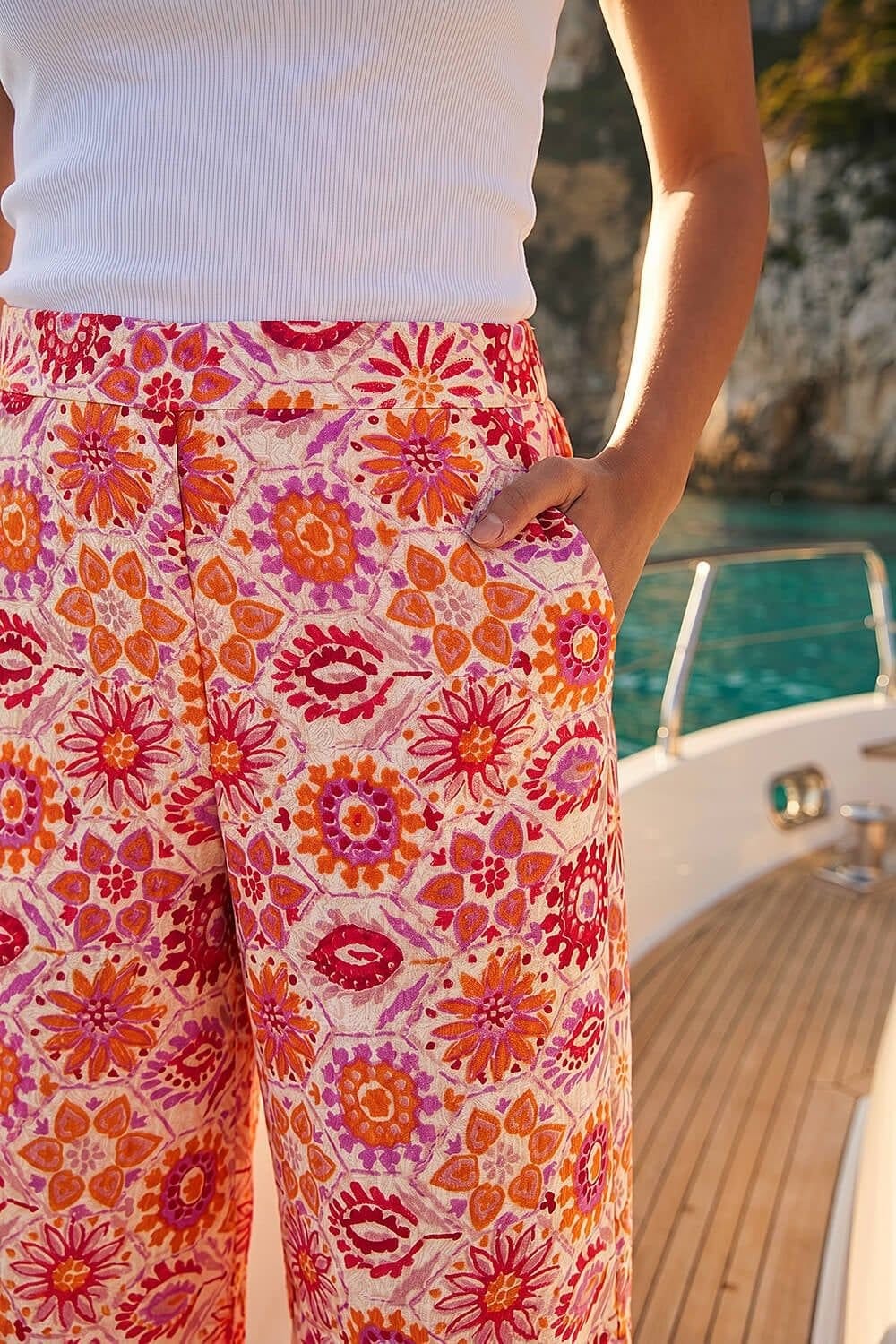 Dusk Dusk Women's Floral Print Wide Leg Trousers in Orange - 4