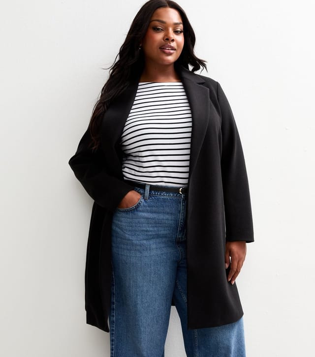 New Look Women's Plus Size Black Unlined Open Front Formal Coat Curves New Look - 3