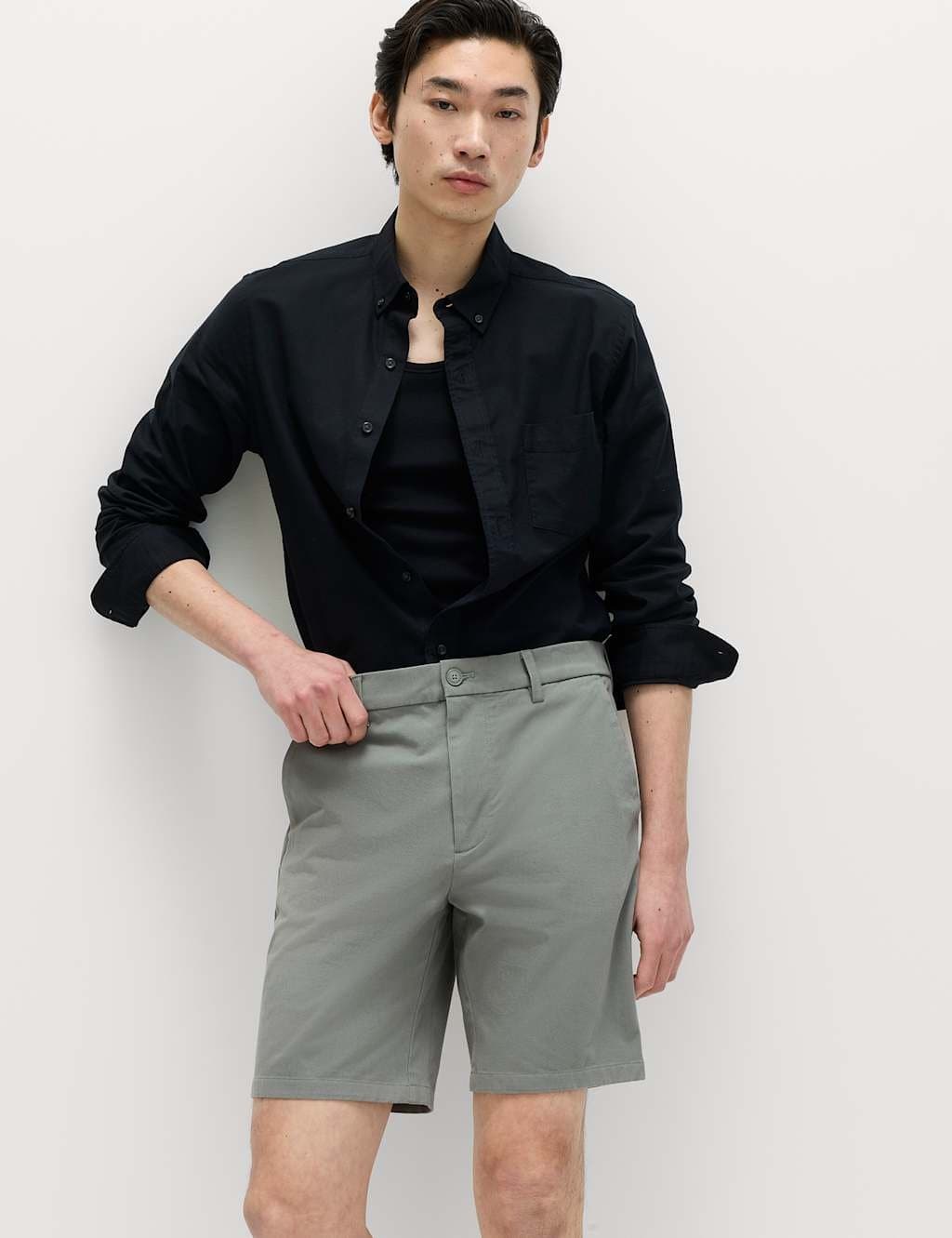 Marks & Spencer M&S Ultimate Stretch Chino Shorts Dark Sage