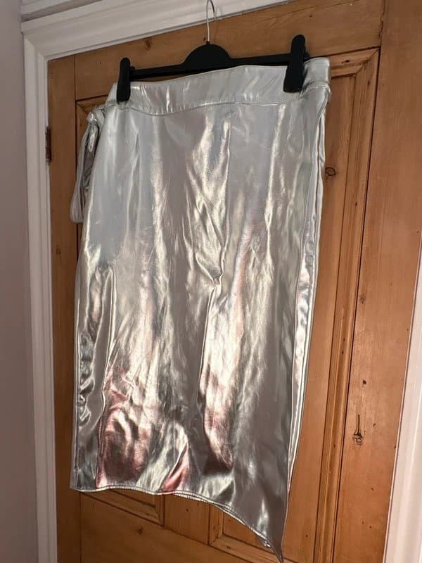 Never Fully Dressed Never Fully Dressed Silver Vegan Leather Jaspre Wrap Skirt UK 16