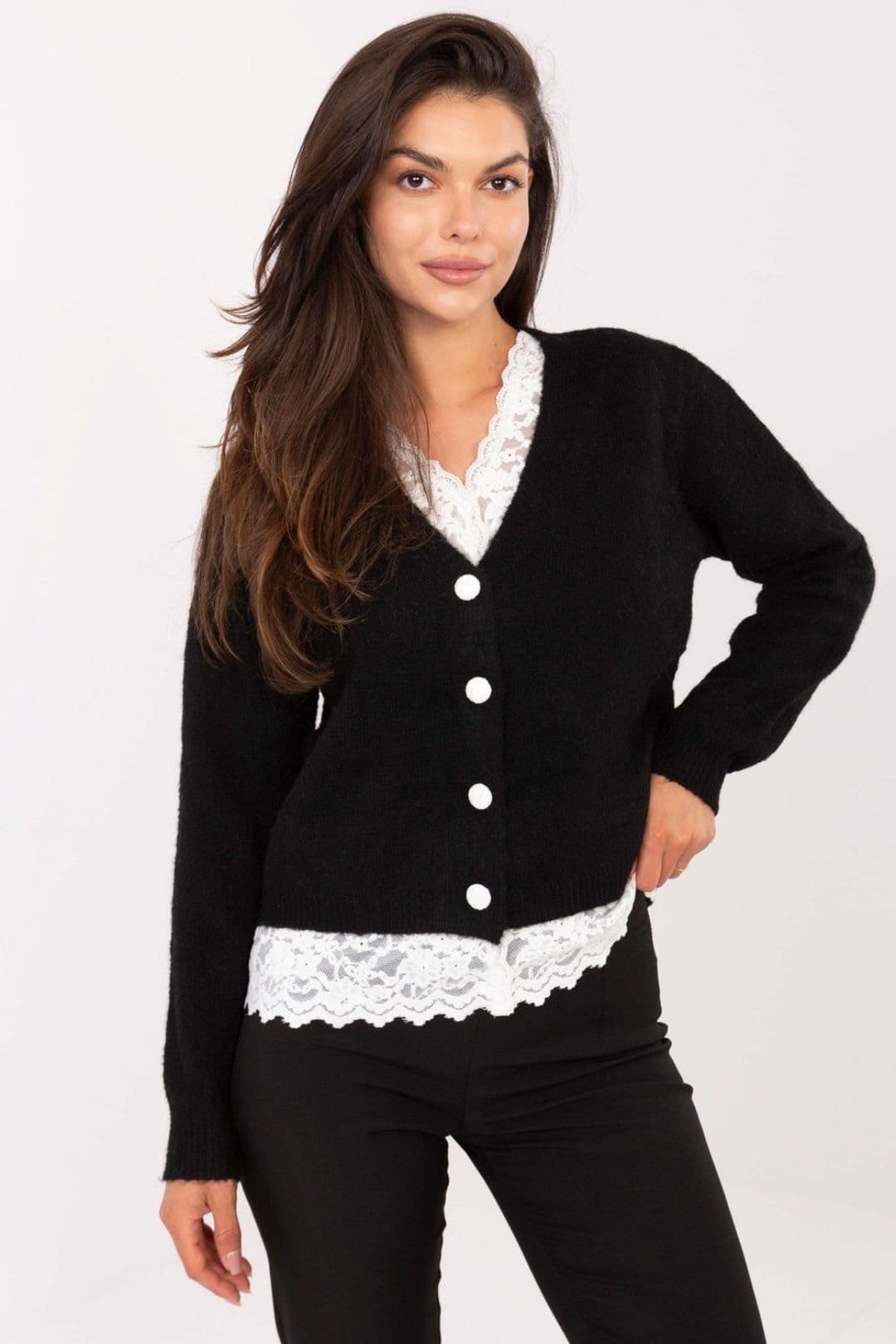 Love Lace Black Button Cardigan Sweater
