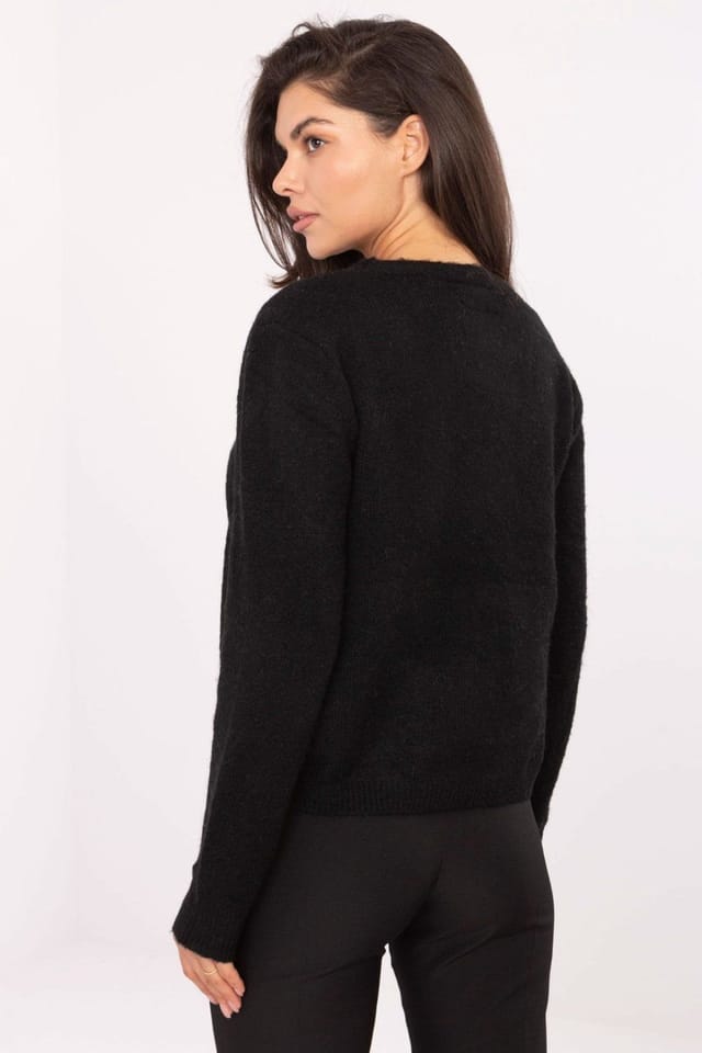 Love Lace Love Lace Women's Elegant Smooth Pattern Button Cardigan Sweater in Black - 3