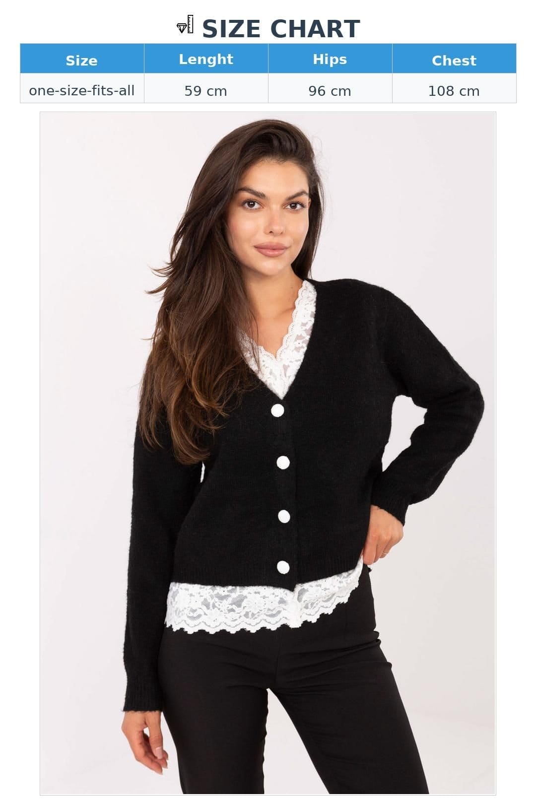 Love Lace Love Lace Women's Elegant Smooth Pattern Button Cardigan Sweater in Black - 4