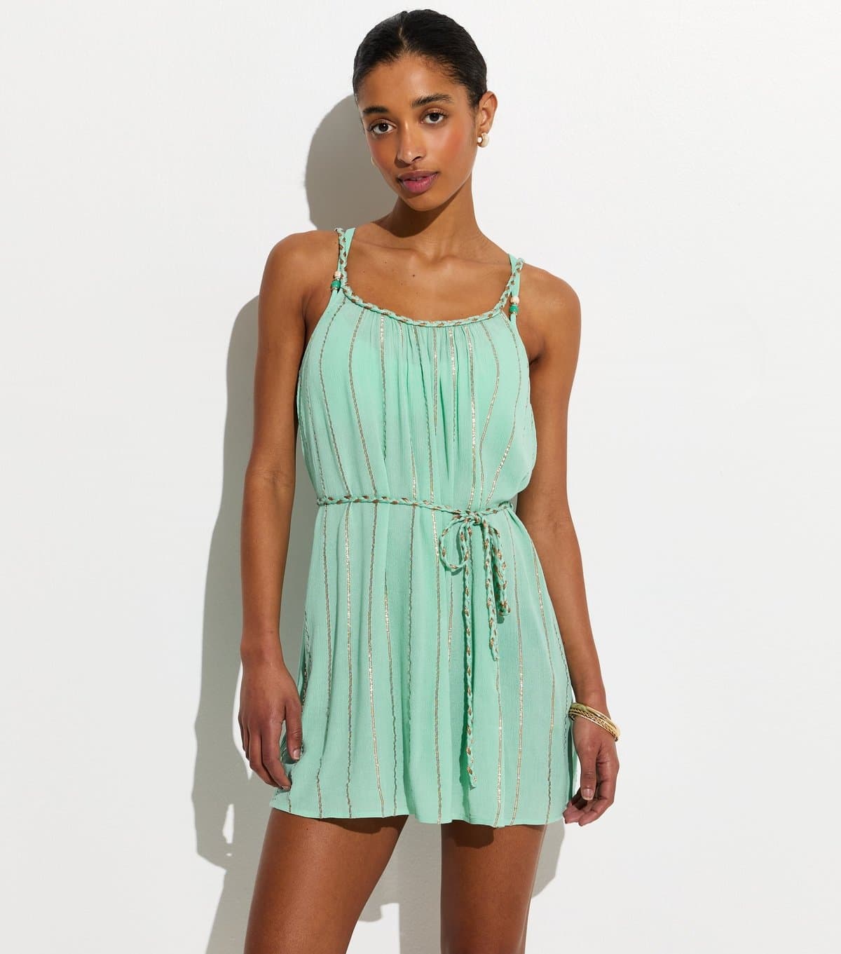 New Look Women's Turquoise Plaited Belt Beach Mini Dress New Look