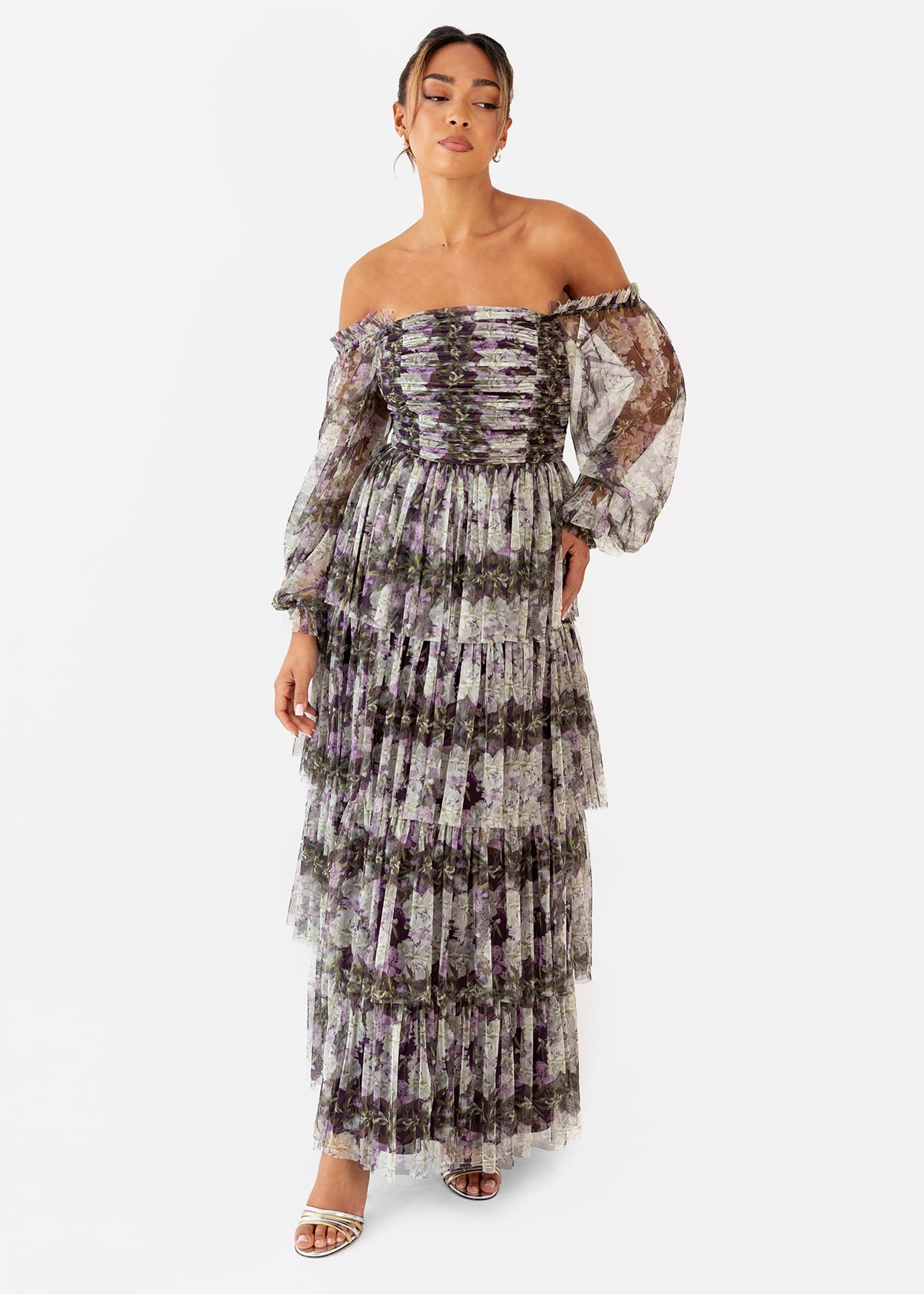 Anaya with Love Anaya with Love Women's Long Sleeve Bardot Maxi Dress in Lilac