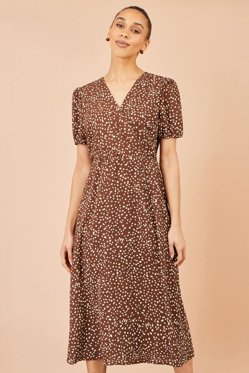 Yumi Yumi Women's Spot Midi Dress With Split Hemline in Brown