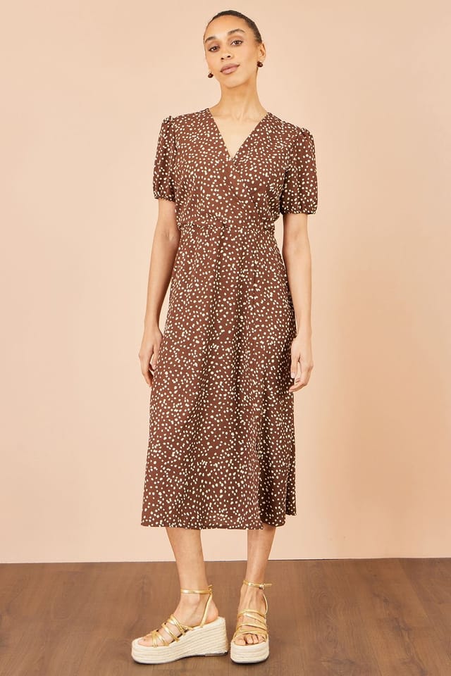 Yumi Yumi Women's Spot Midi Dress With Split Hemline in Brown - 2