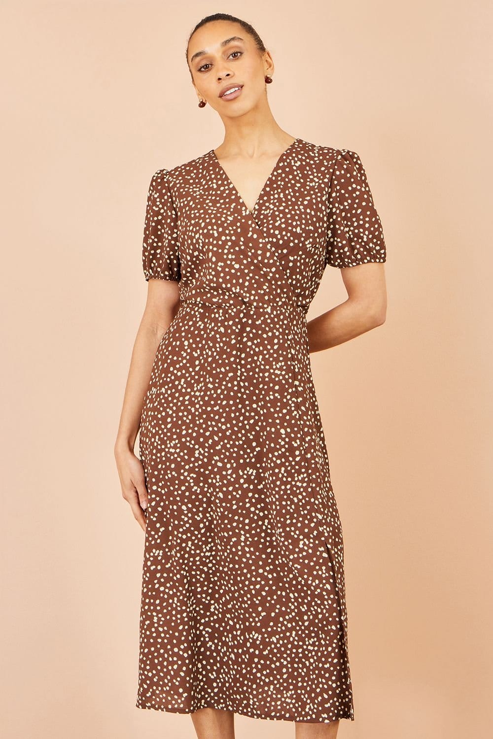 Yumi Yumi Women's Spot Midi Dress With Split Hemline in Brown - 4
