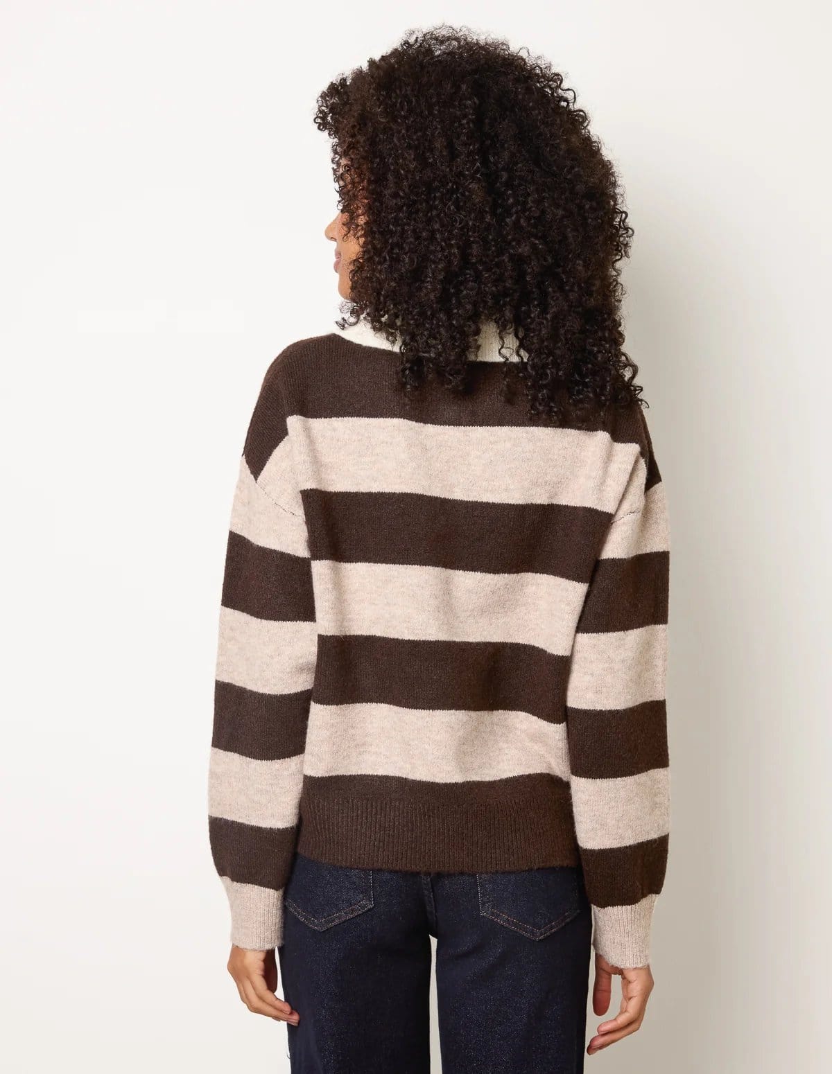 Blue Vanilla Stripe Knit Polo Jumper - 4