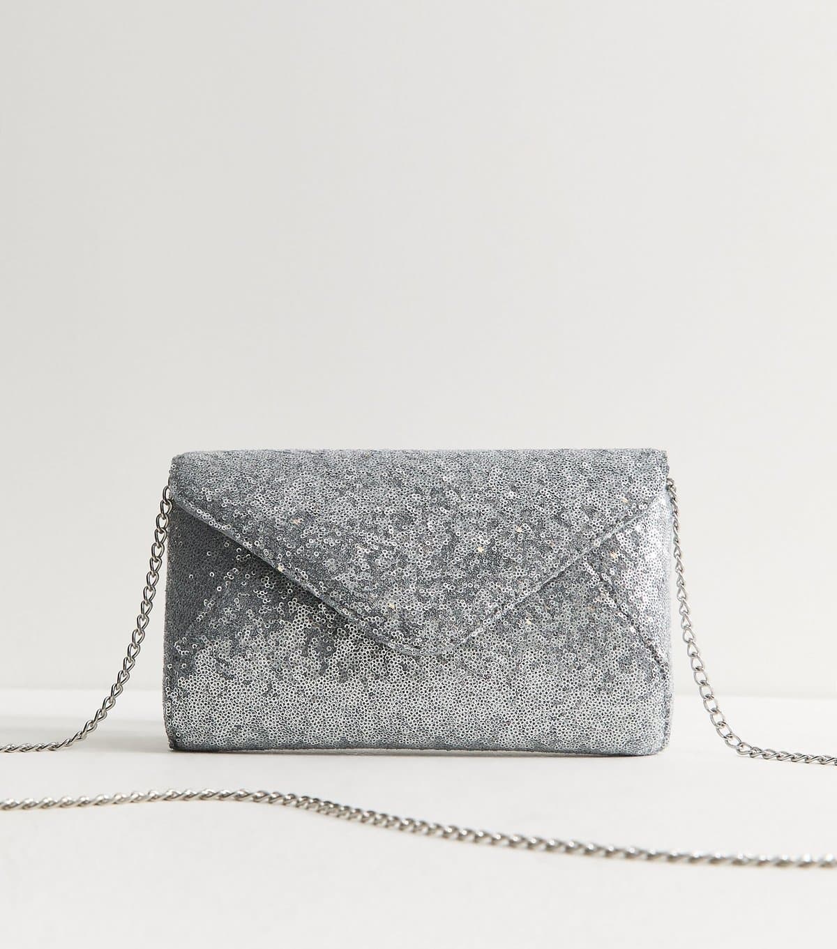 New Look New Look Silver Sequin Envelope Clutch Bag