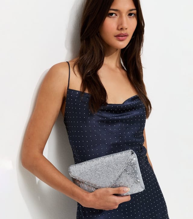 New Look Silver Sequin Envelope Clutch Bag New Look - 2