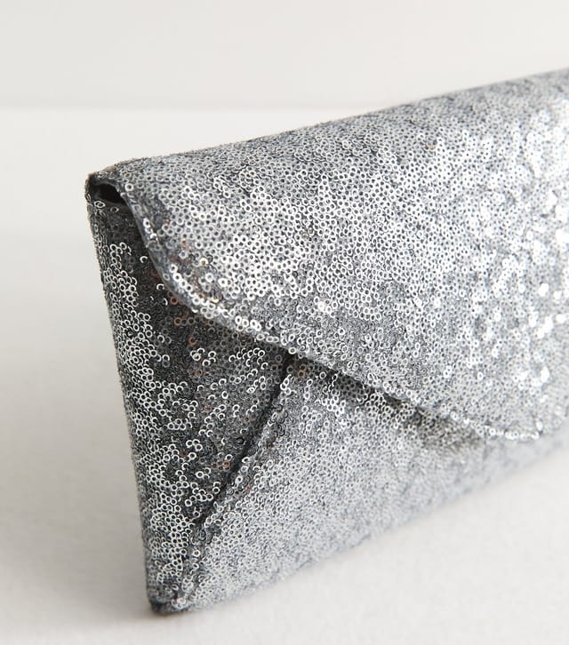 New Look Silver Sequin Envelope Clutch Bag New Look - 3