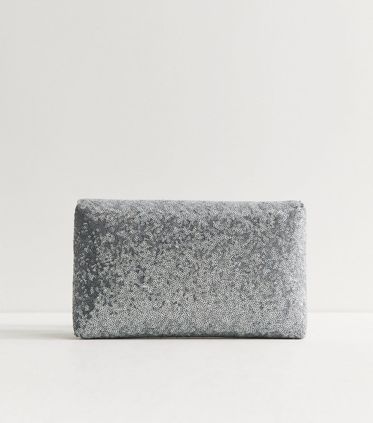 New Look Silver Sequin Envelope Clutch Bag New Look - 4