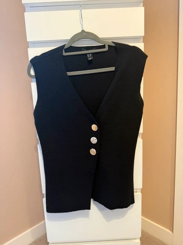 ASOS Black Knitted Waistcoat with Gold Buttons