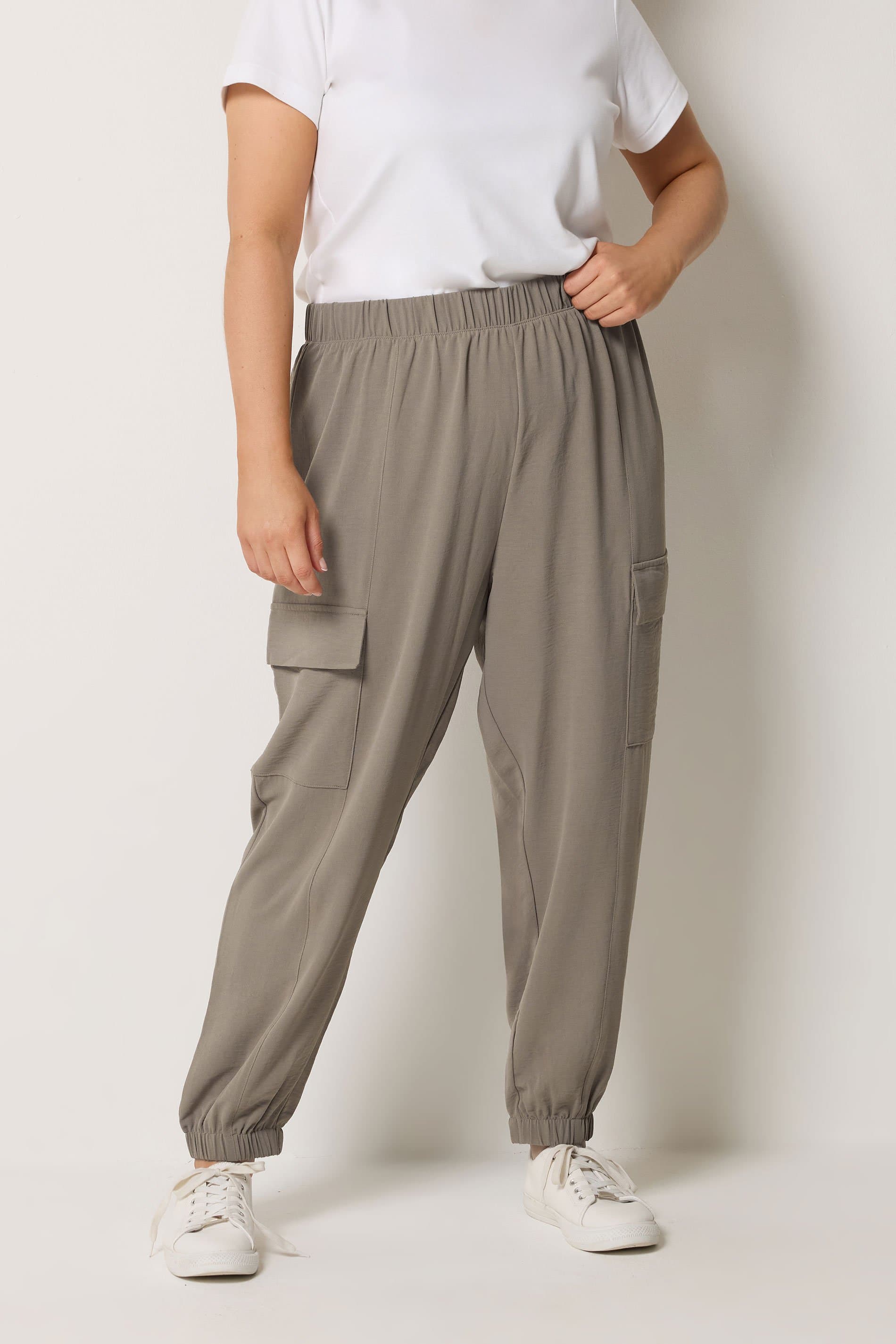 Yours Plus Size Natural Brown Washed Twill Cargo Joggers