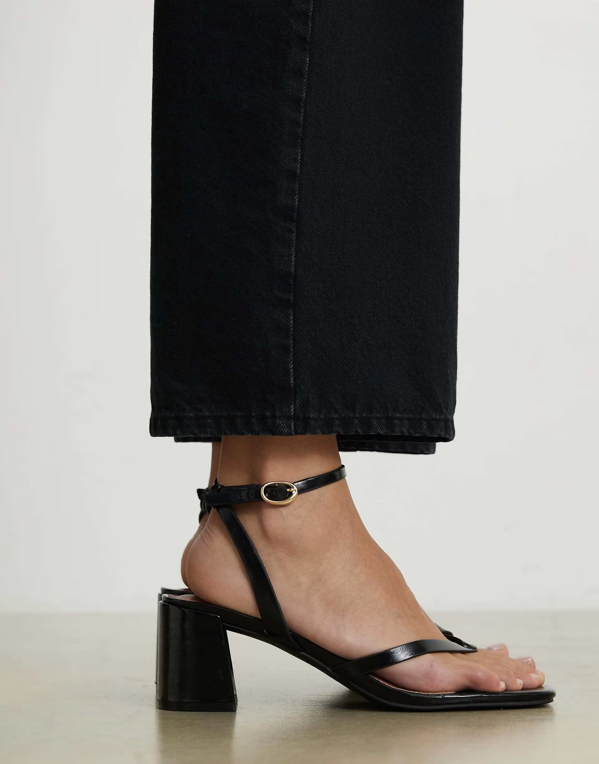 ASOS River Island Block heel toe thong sandals in black
