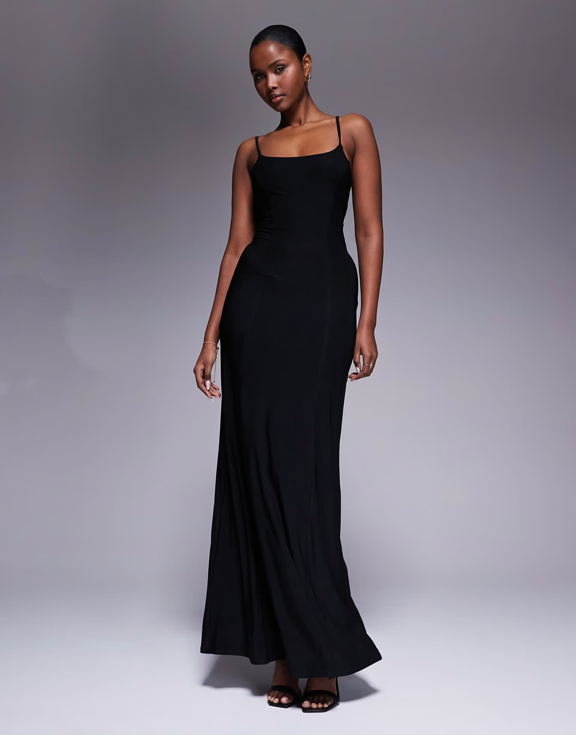 ASOS ASOS DESIGN lace up back maxi slip dress in black