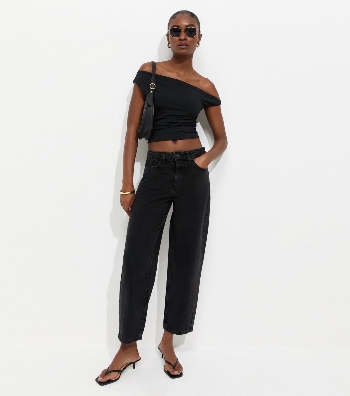 New Look Black Denim Tapered Ankle Grazer Barrel Jeans