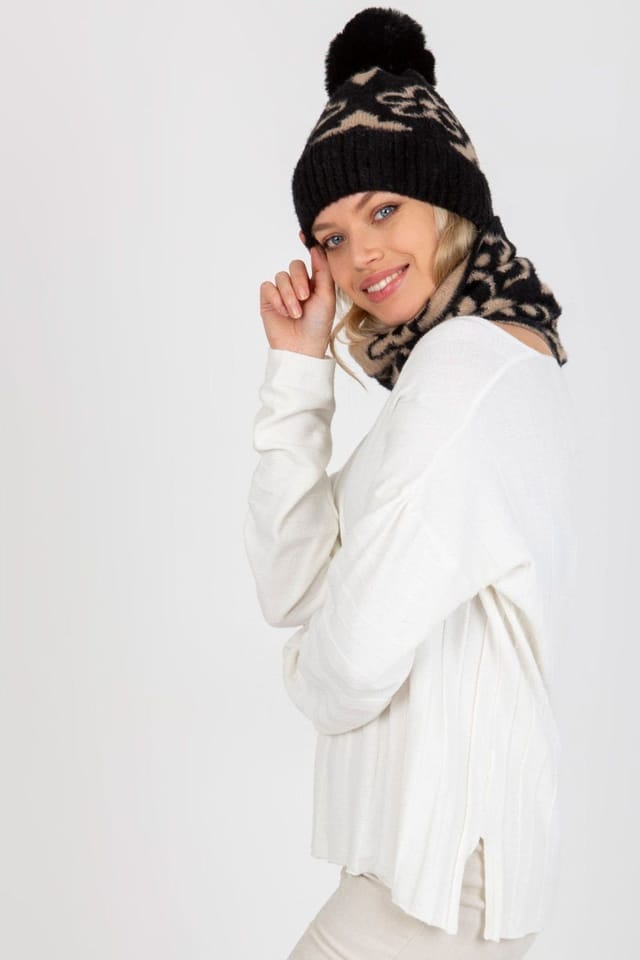 Love Lace Love Lace Women's Embroidered Bobble Hat with Adjustable Strap & Soft Fit in Black - 2