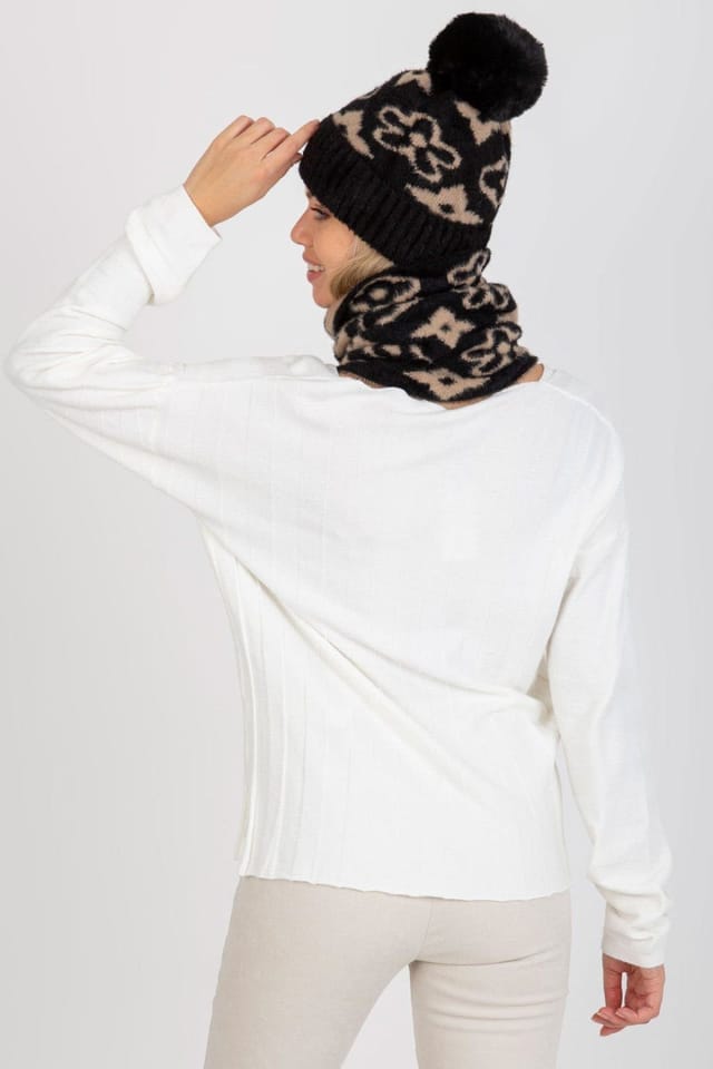 Love Lace Love Lace Women's Embroidered Bobble Hat with Adjustable Strap & Soft Fit in Black - 3