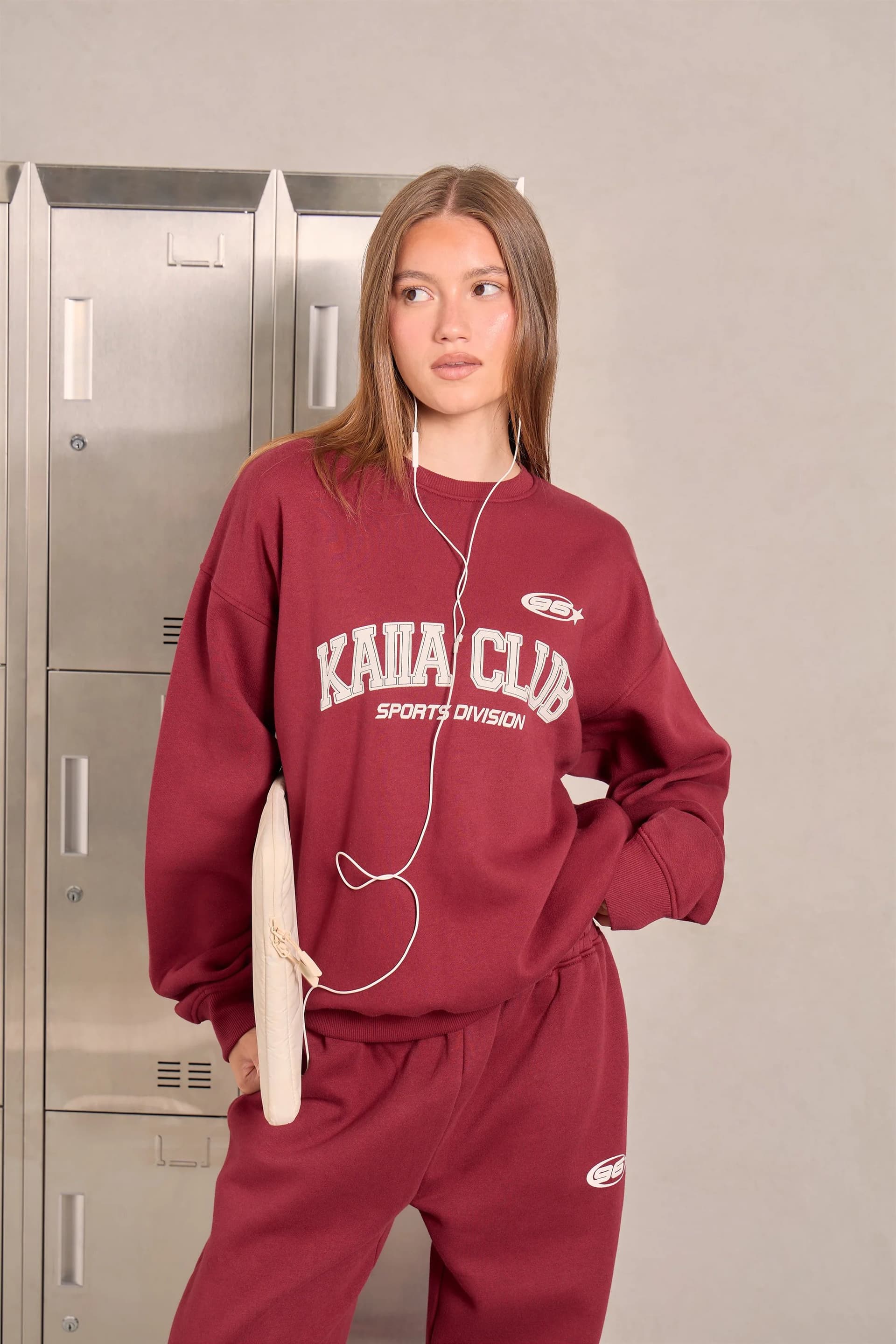 Kaiia Kaiia Club Oversized Sweatshirt Red Berry & Off White