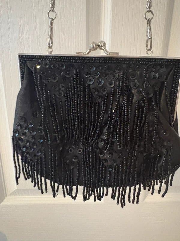Vintage Dressing Vintage Art Deco Black Beaded Sequin Bag Y2K Party Clutch Gatsby 1920s Wedding Prom Occasion bag