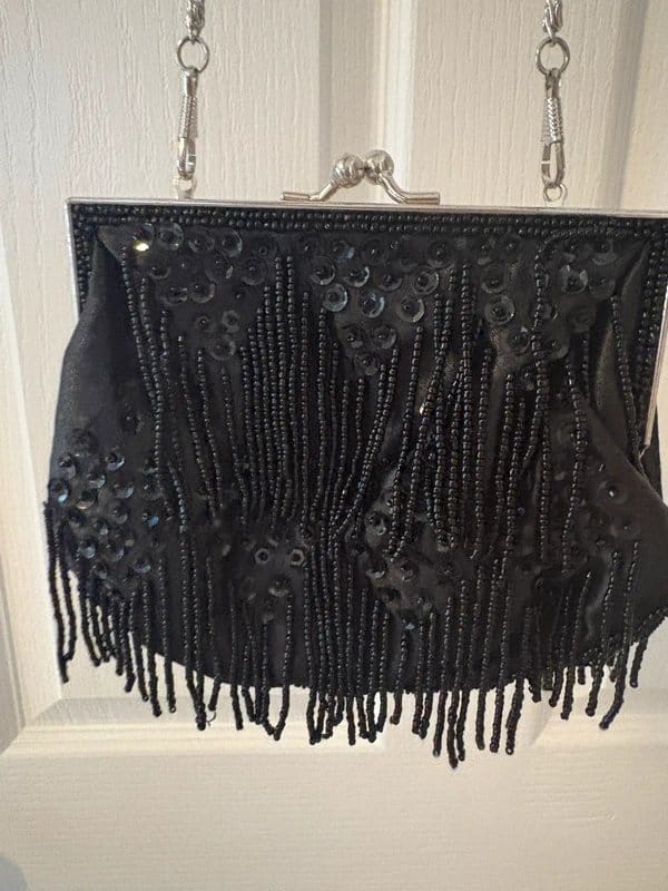 Vintage Dressing Vintage Art Deco Black Beaded Sequin Bag Y2K Party Clutch Gatsby 1920s Wedding Prom Occasion bag - 1