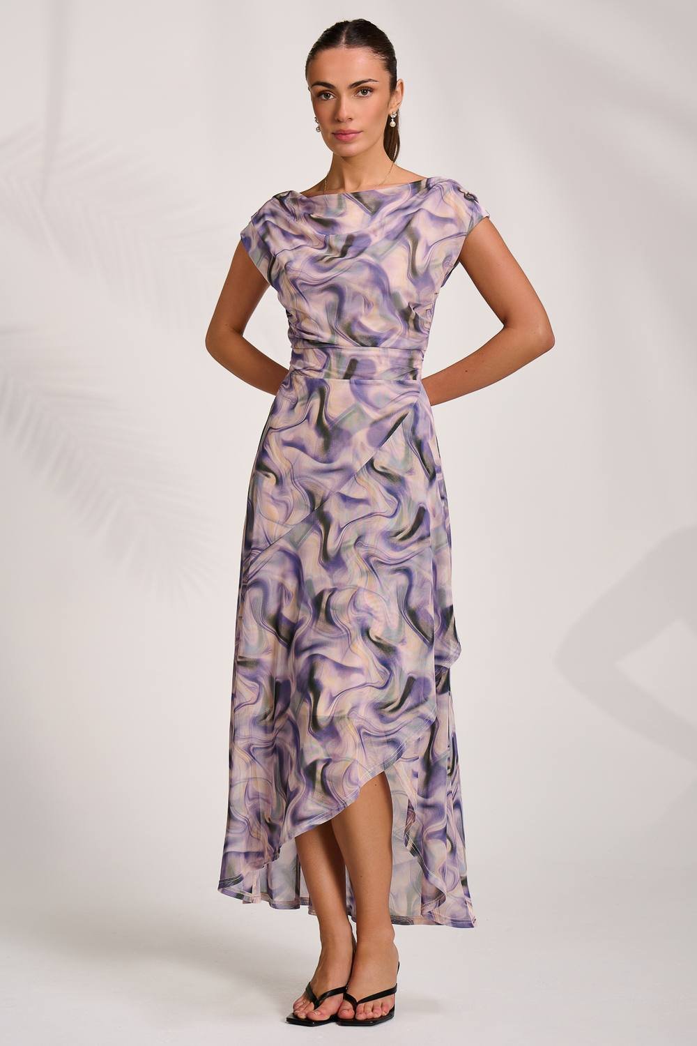 Jolie Moi Jolie Moi Women's Asymmetric Draped Mesh Maxi Dress in Purple - 2