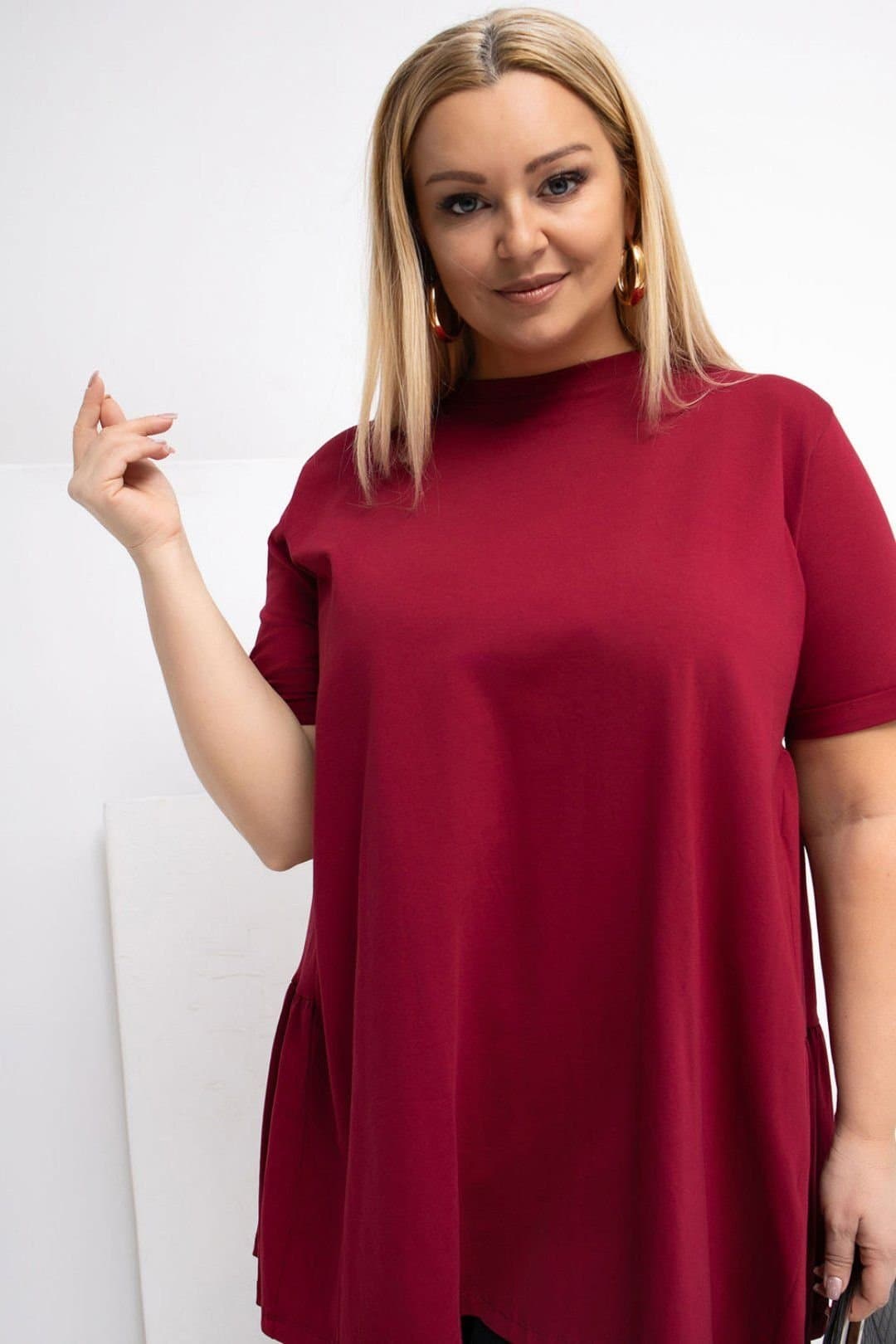 Love Lace Love Lace Women's Plus Size Cotton Elastane Ruffle Blouse in Burgundy