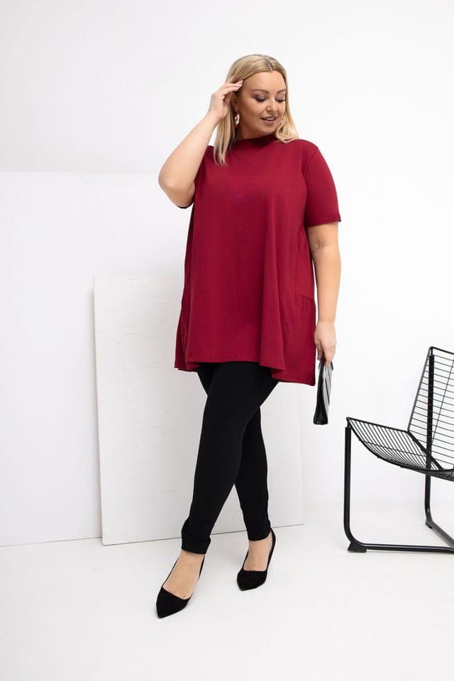 Love Lace Love Lace Women's Plus Size Cotton Elastane Ruffle Blouse in Burgundy - 2