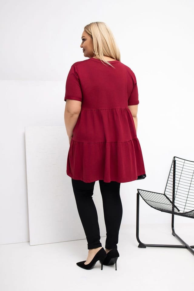 Love Lace Love Lace Women's Plus Size Cotton Elastane Ruffle Blouse in Burgundy - 3
