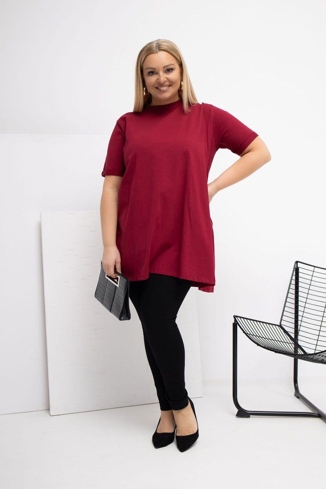 Love Lace Love Lace Women's Plus Size Cotton Elastane Ruffle Blouse in Burgundy - 4