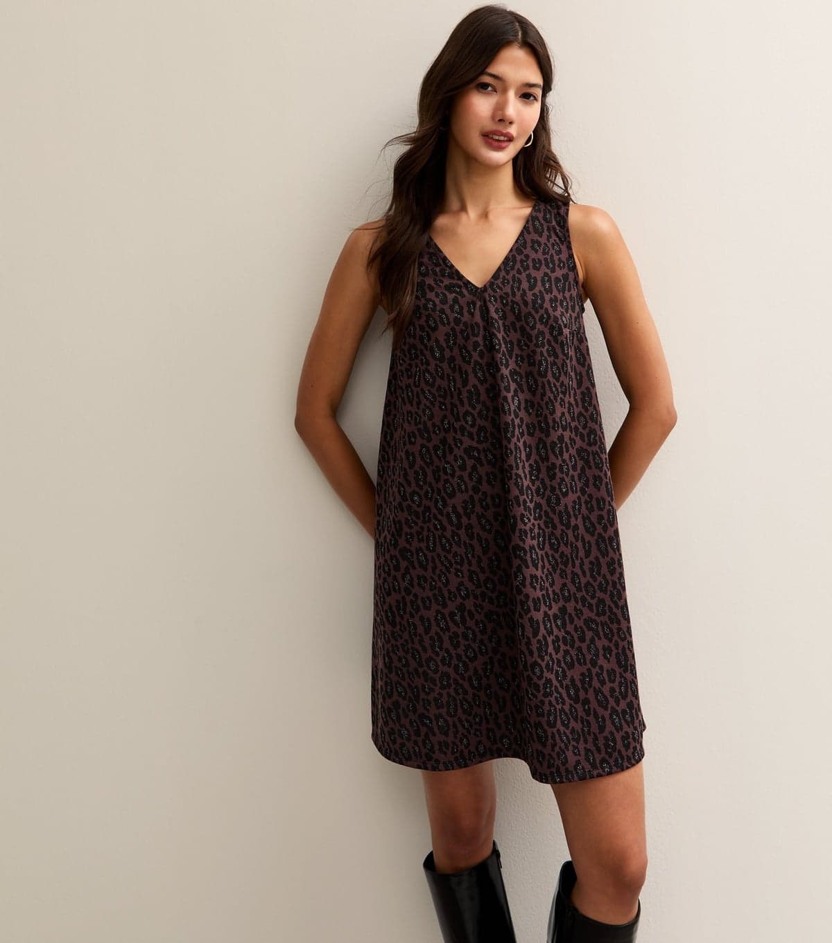 New Look Women's Brown Animal Print Sleeveless Mini Dress New Look