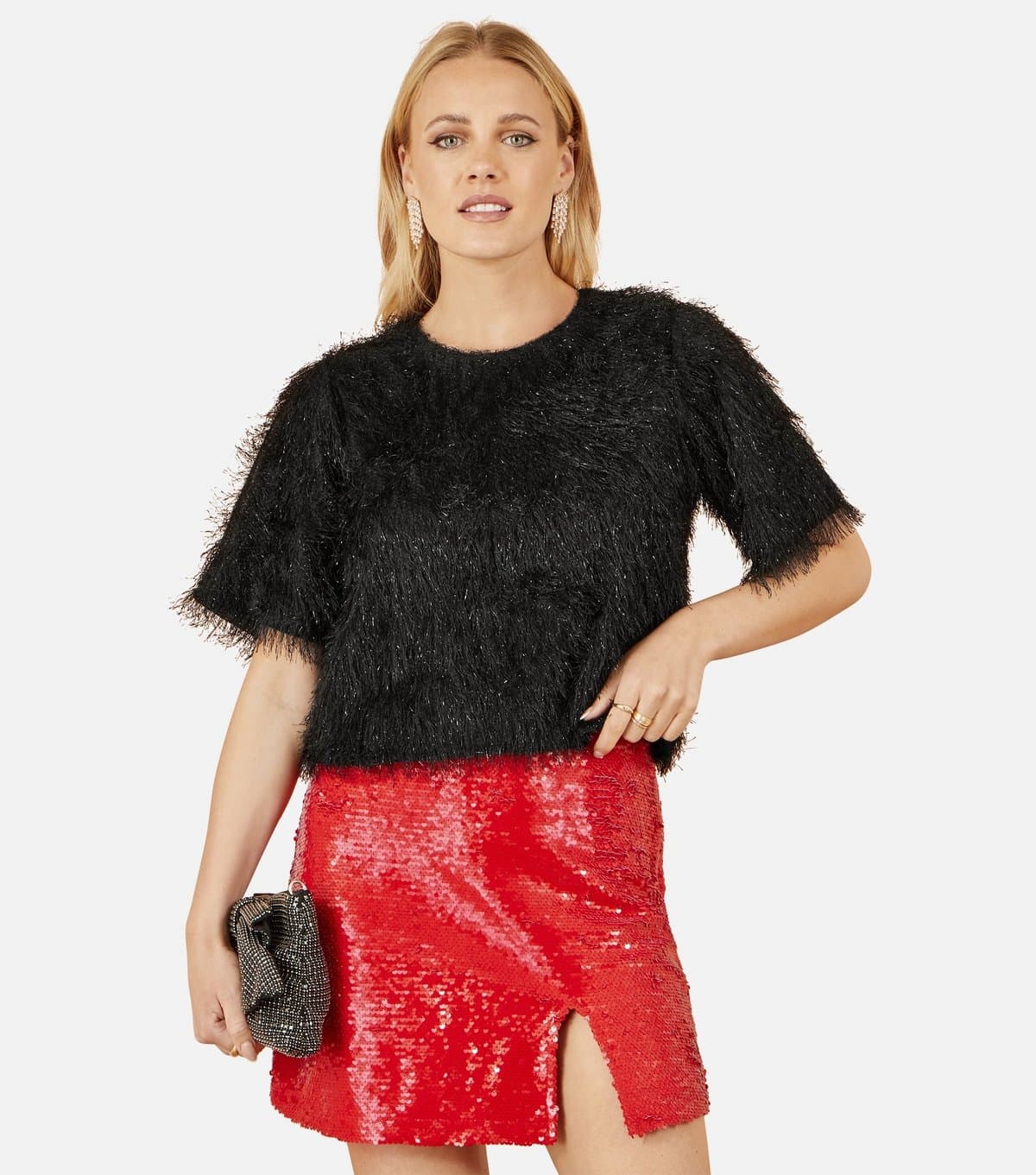 Yumi Women's Black Relaxed Lurex Relax Top Yumi New Look