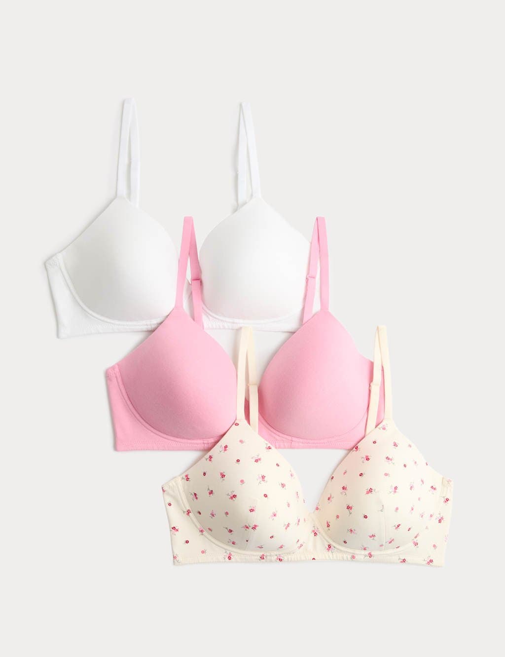 Marks & Spencer M&S 3pk Cotton Non Wired Full Cup T-Shirt Bra A-E Light Cream