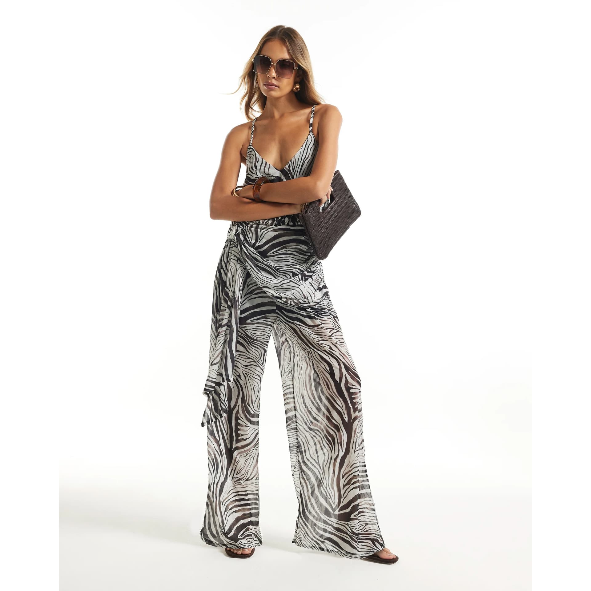 River Island River Island Womens White Zebra Halter Neck Jumpsuit