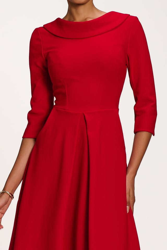 Jolie Moi Jolie Moi Women's Roll Neck ¾ Sleeve Midi Dress in Dark Red - 3