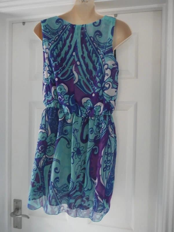 Carbon Carbon Dress Ladies Size 12 Turquoise Paisley Floaty Chiffon Summer Holiday New