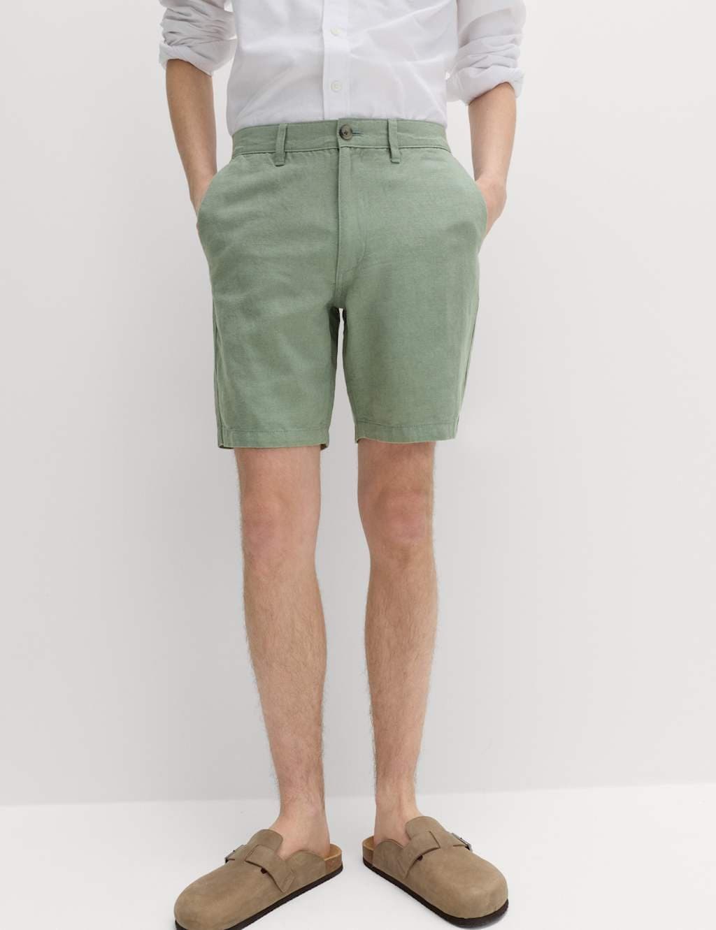 Marks & Spencer M&S Linen Blend Chino Shorts Dark Sage