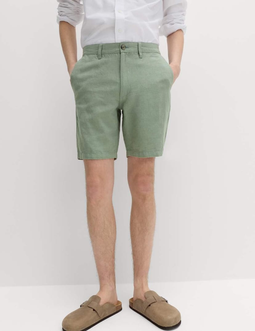 Marks & Spencer M&S Linen Blend Chino Shorts Dark Sage - 1