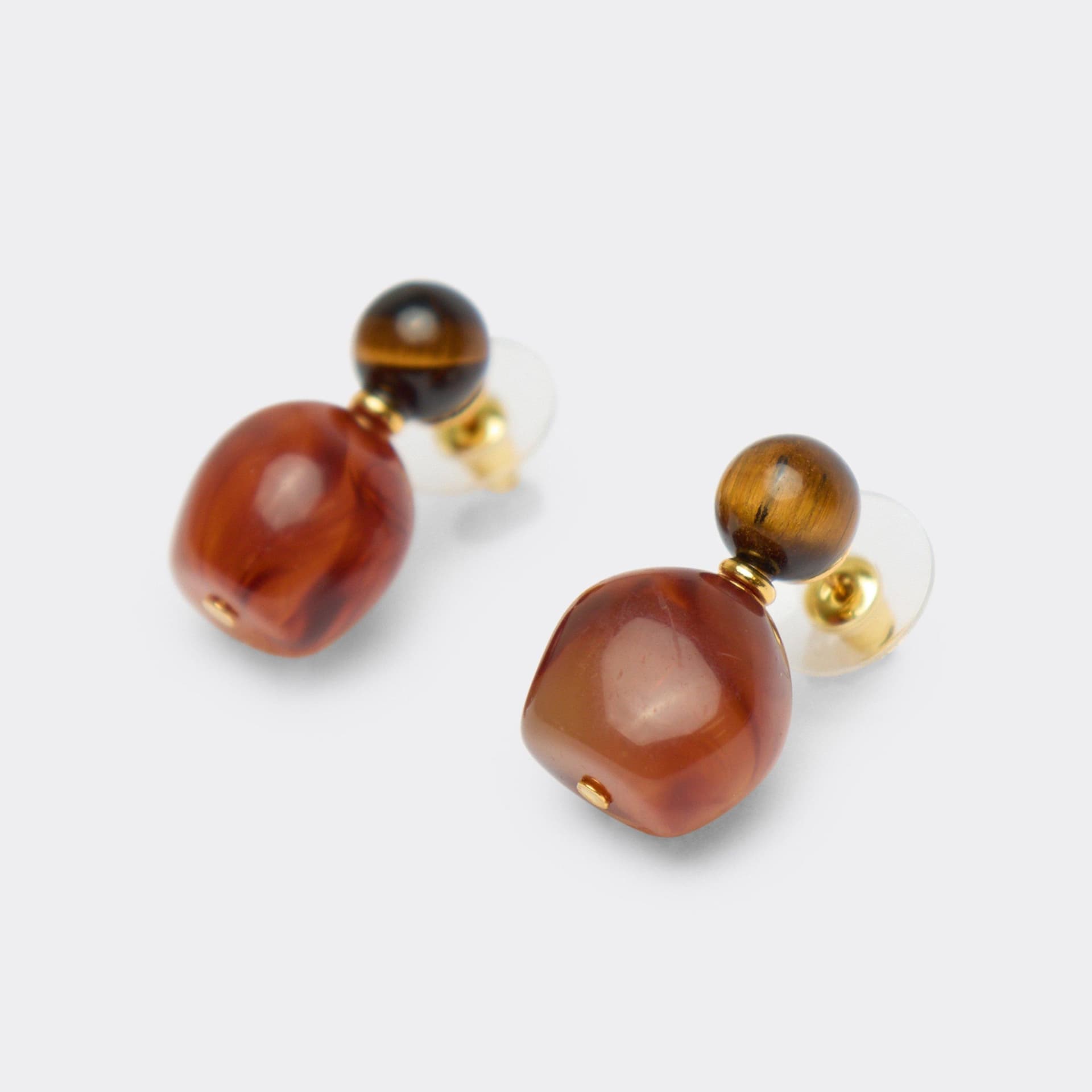 EGO EGO Brown Resin Ball Detail Drop Stud Earrings