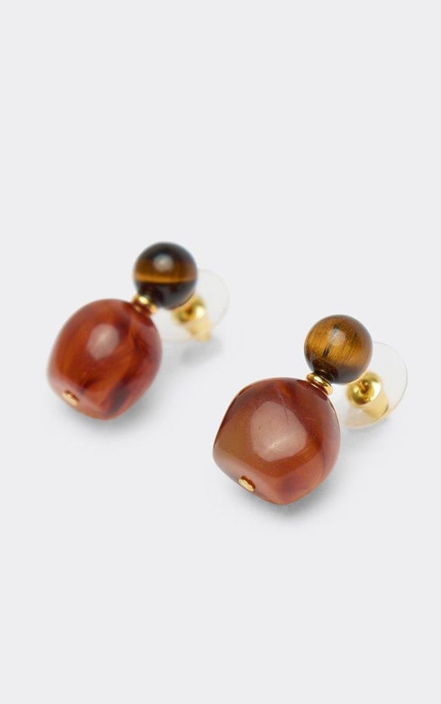 EGO Ball Detail Drop Stud Earrings In Brown Resin, Women's Size UK 0 - 2