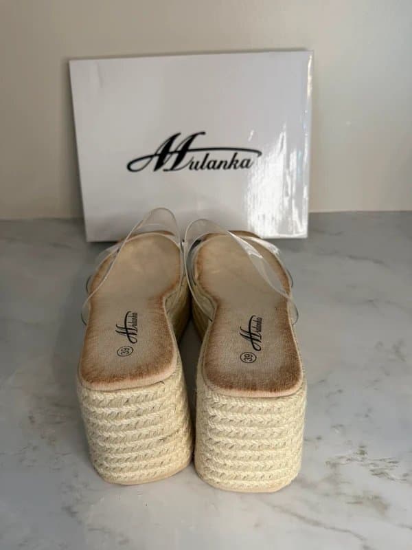 Mulanka Mulanka Perspex Clear Beige Nude Espadrille Platform Wedge Sandals EU 39 UK 6 New in Box