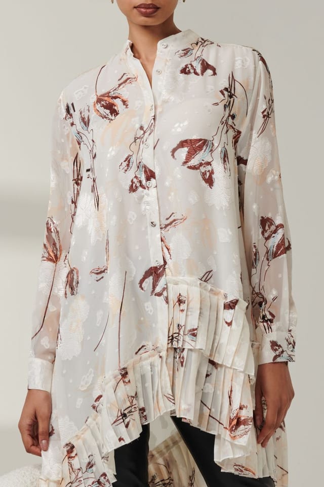 Jolie Moi Jolie Moi Women's Asymmetric Tiered Hem Shirt in Cream - 3