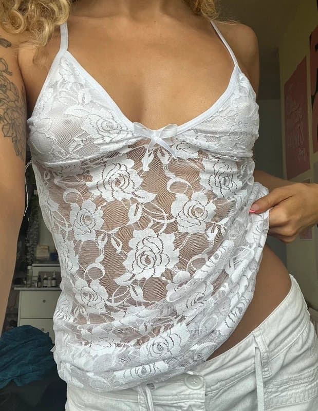 Vintage Dressing White floral sheer babydoll top
