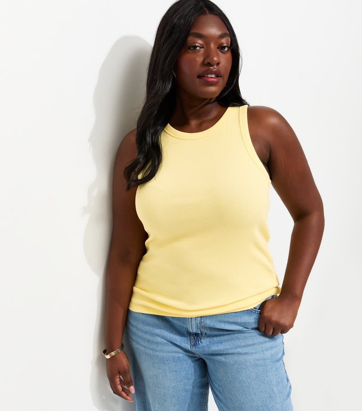 New Look Women's Plus Size Light Yellow Ribbed Racerback Vest Curves New Look