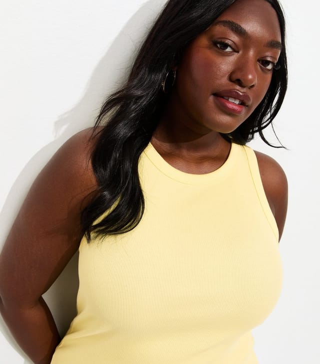 New Look Women's Plus Size Light Yellow Ribbed Racerback Vest Curves New Look - 2