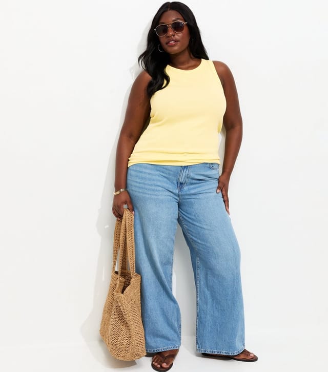 New Look Women's Plus Size Light Yellow Ribbed Racerback Vest Curves New Look - 3